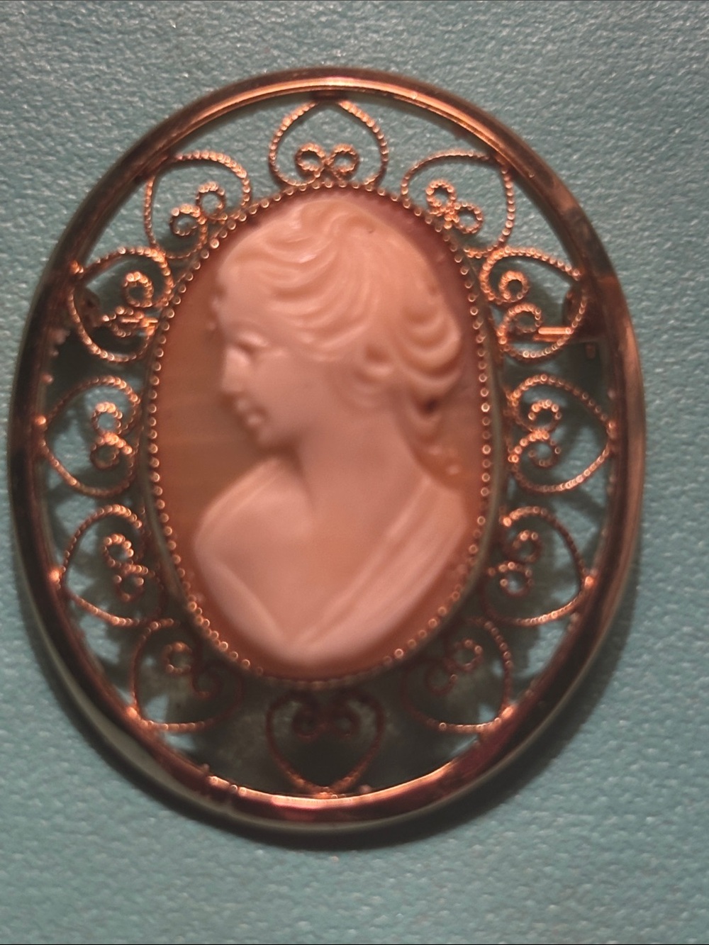 genuine shell carved Cameo Brooch in gold setting